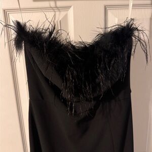 Elegant Black Feather Trim Dress (Lulu’s)